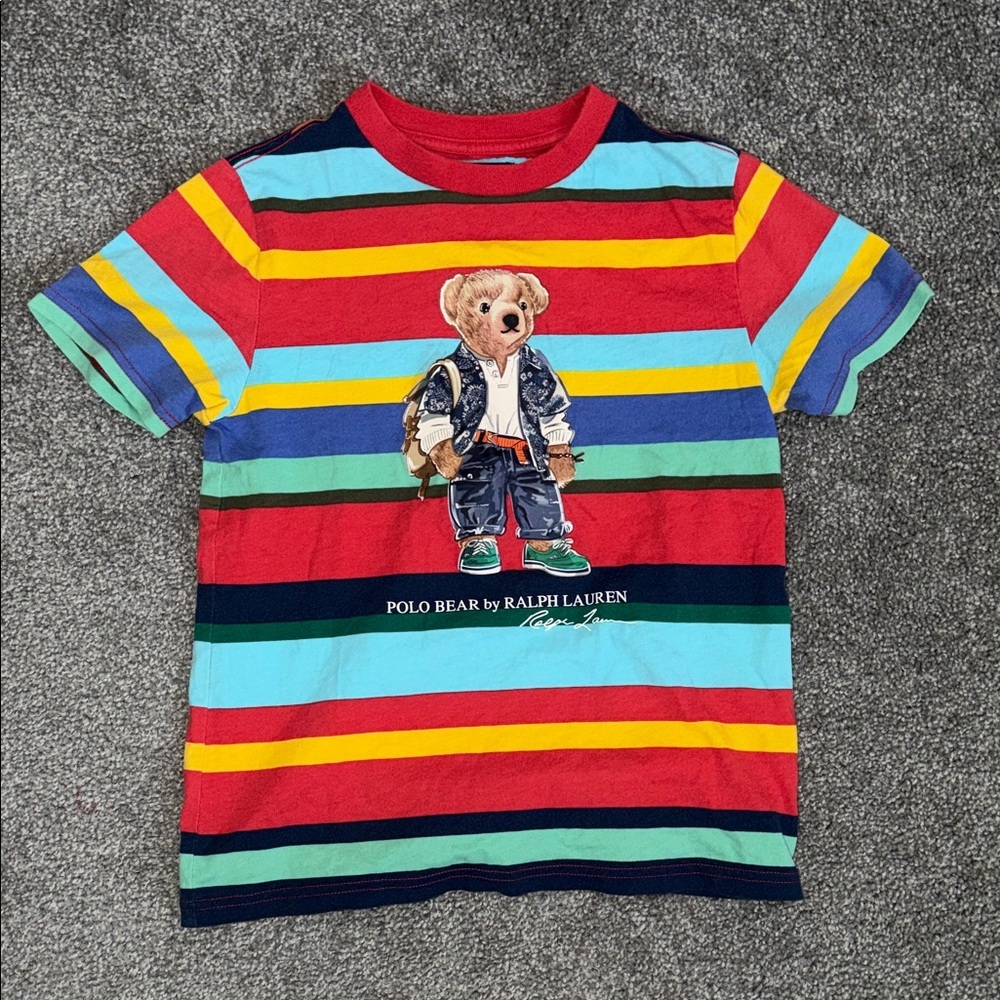 Ralph Lauren Kids Colorful Striped Bear Tee